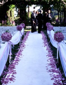 Outdoor white and purple aisle style
